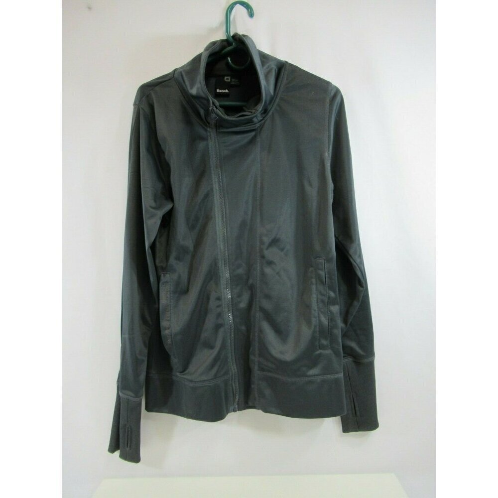 Bench Grey Track Jacket Womens Medium Double Zipper Thumb holes Funnel Neck